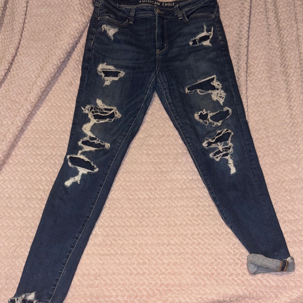 American Eagle Outfitters Women's Ripped Dark Blue Skinny Jeans